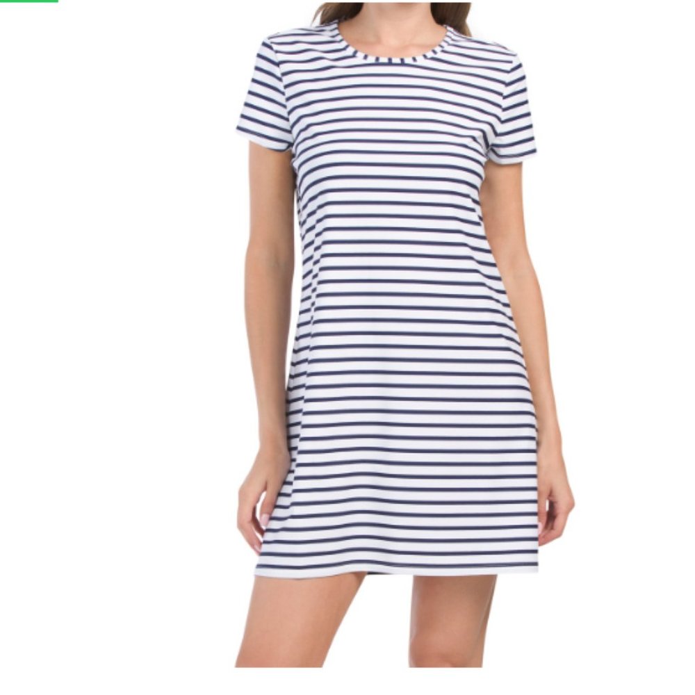 NWT CABANA LIFE Upf 50navy blue  Striped pattern dress XL